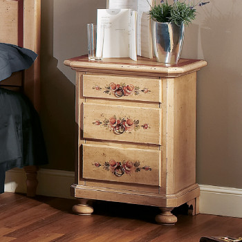 Comodino laccato e decorato a mano con decorazioni floreali