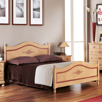 Letto 2 piazze laccato con decori, testata e pediera