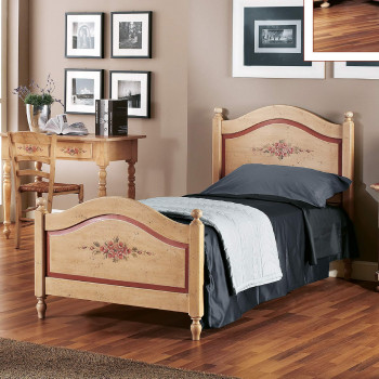Letto singolo laccato e decorato, avorio con decoro floreale