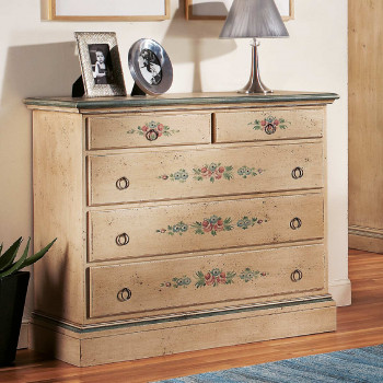 Como' 5 cassetti laccato avorio con motivi floreali