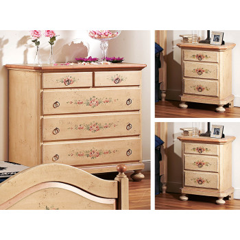 Gruppo notte decorato, dettaglio floreale comò