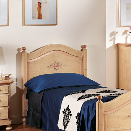Letto singolo in legno laccato avorio con decori floreali