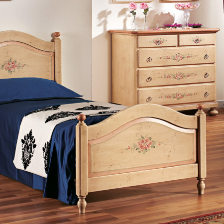 Letto singolo in legno laccato con decorazioni classiche