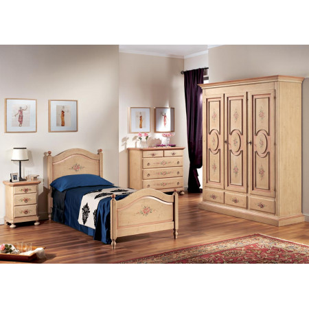 Letto singolo in legno laccato con dettagli decorati