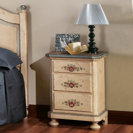 Comò laccato con decori floreali su due cassetti