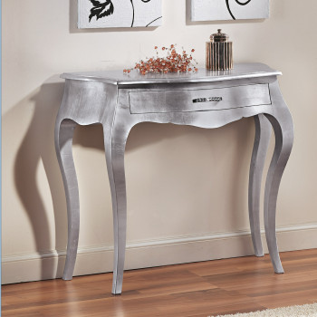 Consolle 1 cassetto con foglia argento e maniglia Swarovski, dettaglio cassetto