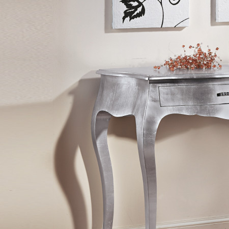 Consolle 1 cassetto, foglia argento, dettaglio gambe
