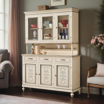 Credenza 3 ante con vetrina, dettagli decorativi shabby chic