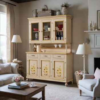 Credenza 3 ante con vetrina e dettagli girasole