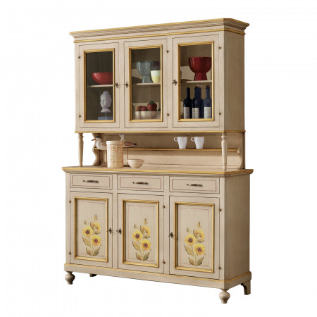 Credenza 3 ante con vetrina dettagli girasole