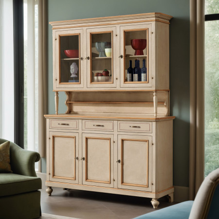 Credenza 3 ante e vetrine in legno massello