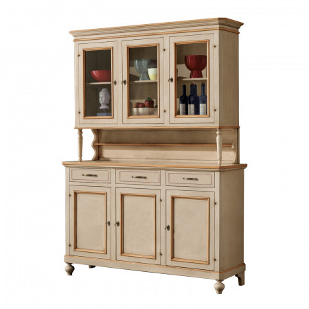 Credenza 3 ante e vetrine, dettagli profili ocra
