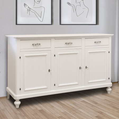 Credenza di legno con 3 porte, dettaglio piedi torniti