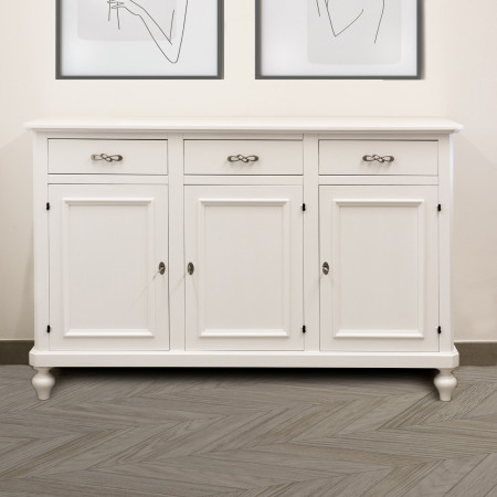 Credenza di legno con 3 porte, particolare piede tornito