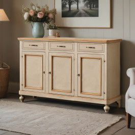 Credenza 3 porte e 3 cassetti con decorazione pavoncella sarda, dettaglio frontale