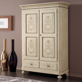 Armadio 2 ante decorato a mano, dettaglio cimasa