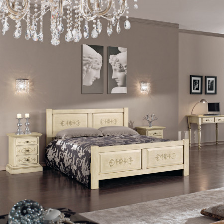 Comò 5 cassetti decorato legno massello camera da letto