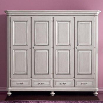 Armadio 4 ante laccato con maniglie a voluta, legno