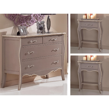 Gruppo notte comò e comodini laccati, dettaglio legno