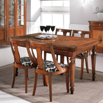 Tavolo con serrandina allungabile, dettaglio intarsio