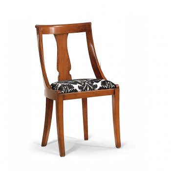Sedia classica in legno con seduta tessuto, schienale sagomato