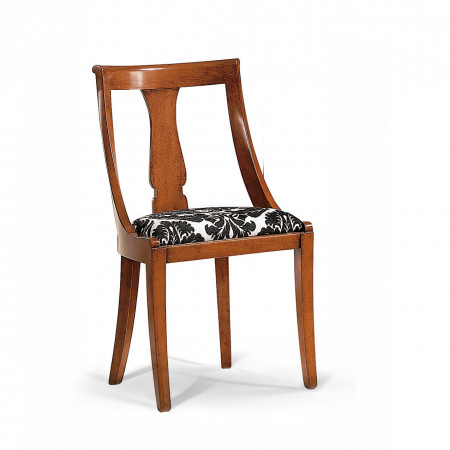 Sedia classica in legno con seduta tessuto, schienale sagomato