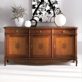 Credenza 3 porte 3 cassetti intarsiata con dettagli floreali