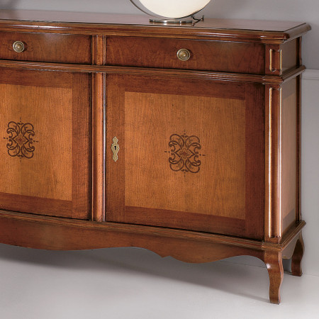 Credenza 3 porte 3 cassetti intarsiata con gambe curve