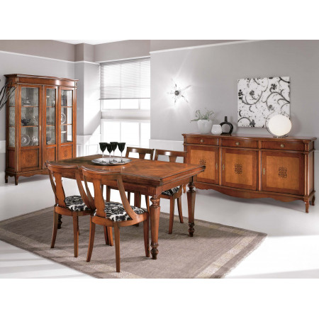 Credenza 3 porte 3 cassetti intarsiata in legno