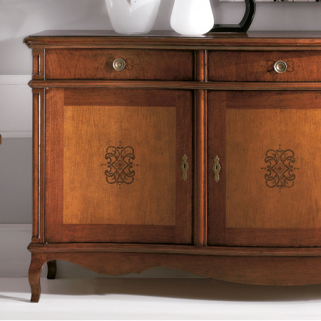 Credenza 3 porte 3 cassetti intarsiata, dettaglio ante intarsiate