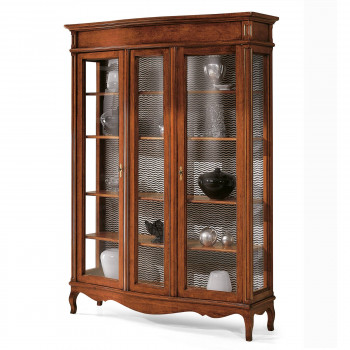 Vetrinetta 2 ante schienale con tessuto, dettaglio gambe curve