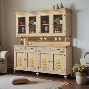 Credenza 4 ante con vetrina e decori girasole