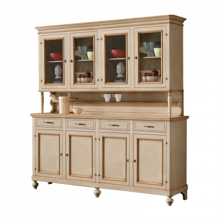 Credenza 4 ante con vetrina, dettaglio profili ocra