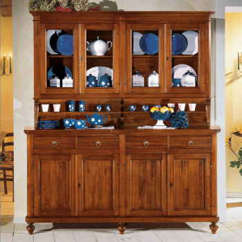 Credenza con alzata uso piattaia, dettaglio ante vetro