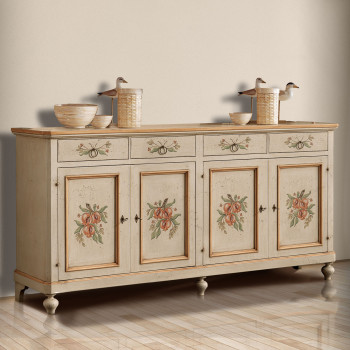 Credenza classica 4 ante 4 cassetti con decorazioni floreali