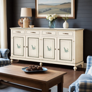 Credenza in legno con 4 ante e 4 cassetti, pavoncella