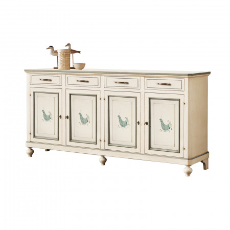 Credenza in legno con pavoncella sarda e 4 ante