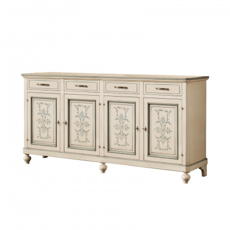 Credenza shabby chic in legno decorata a mano con dettagli di ante