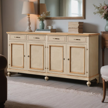 Credenza classica 4 ante 4 cassetti, dettaglio profili colorati