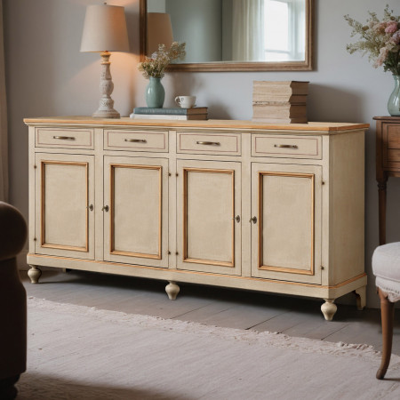 Credenza classica 4 ante 4 cassetti, dettaglio profili colorati