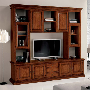 Parete attrezzata classica in legno con vani e spazio TV