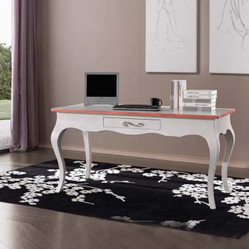 Scrivania classica 160x75 con cassetto, dettaglio gambe curve