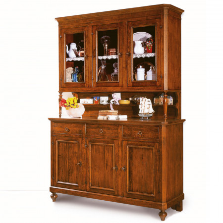 Credenza e vetrina 3 ante in legno con dettagli classici