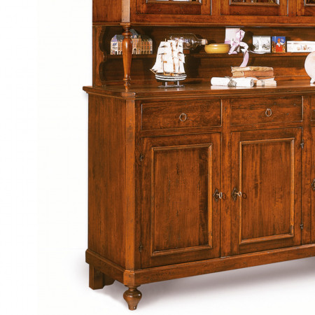 Credenza con vetrina in legno massello, dettaglio ante