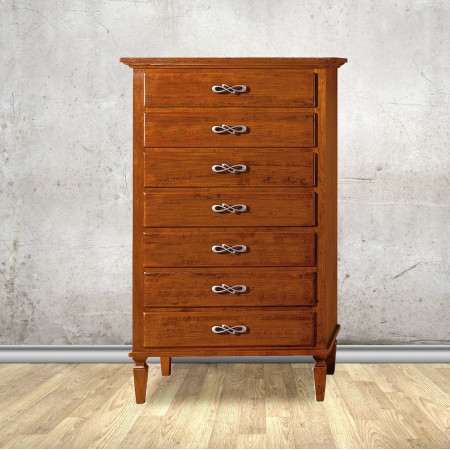 Cassettiera classica in legno con 7 cassetti e cornice sporgente