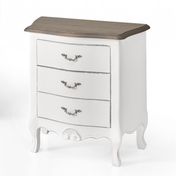 Comodino classico sagomato 3 cassetti, dettaglio gambe curve