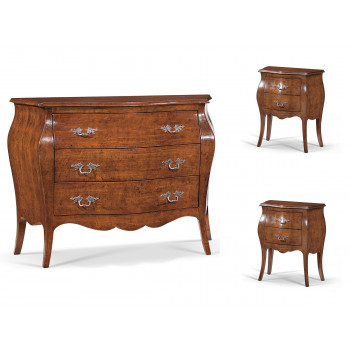 Gruppo notte bombato, dettaglio cassetti e gambe sagomate