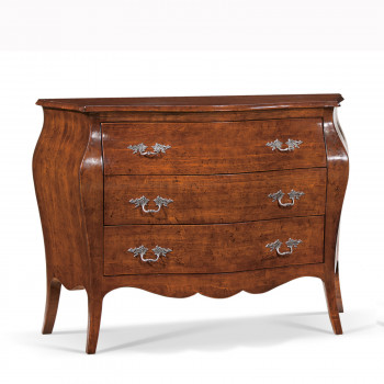 Comò 3 cassetti in multistrati, dettagli maniglie lavorate