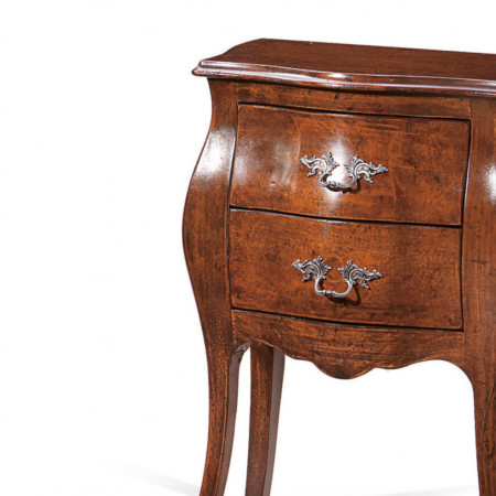 Comodino 2 cassetti in legno multistrati con maniglie lavorate