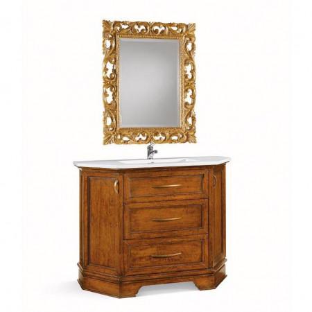Specchiera in finitura foglia oro su mobile lavabo